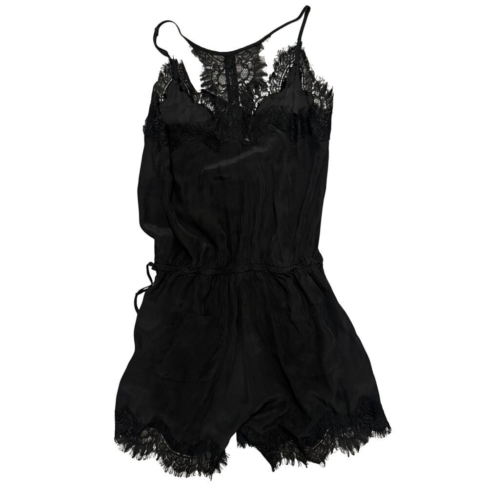 Gold Hawk Coco Black Lace Romper Silk Whimsigoth Sexy Medium Lace Luxury Chic - Picture 3 of 10
